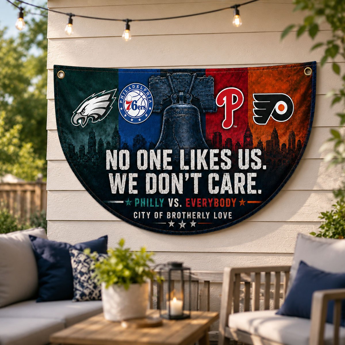 Philadelphia City Sports Fan Semicircle Bunting Flag – No One Likes Us We Don’t Care, Philly vs Everybody Banner, Indoor Outdoor Wall Decor - Image 6