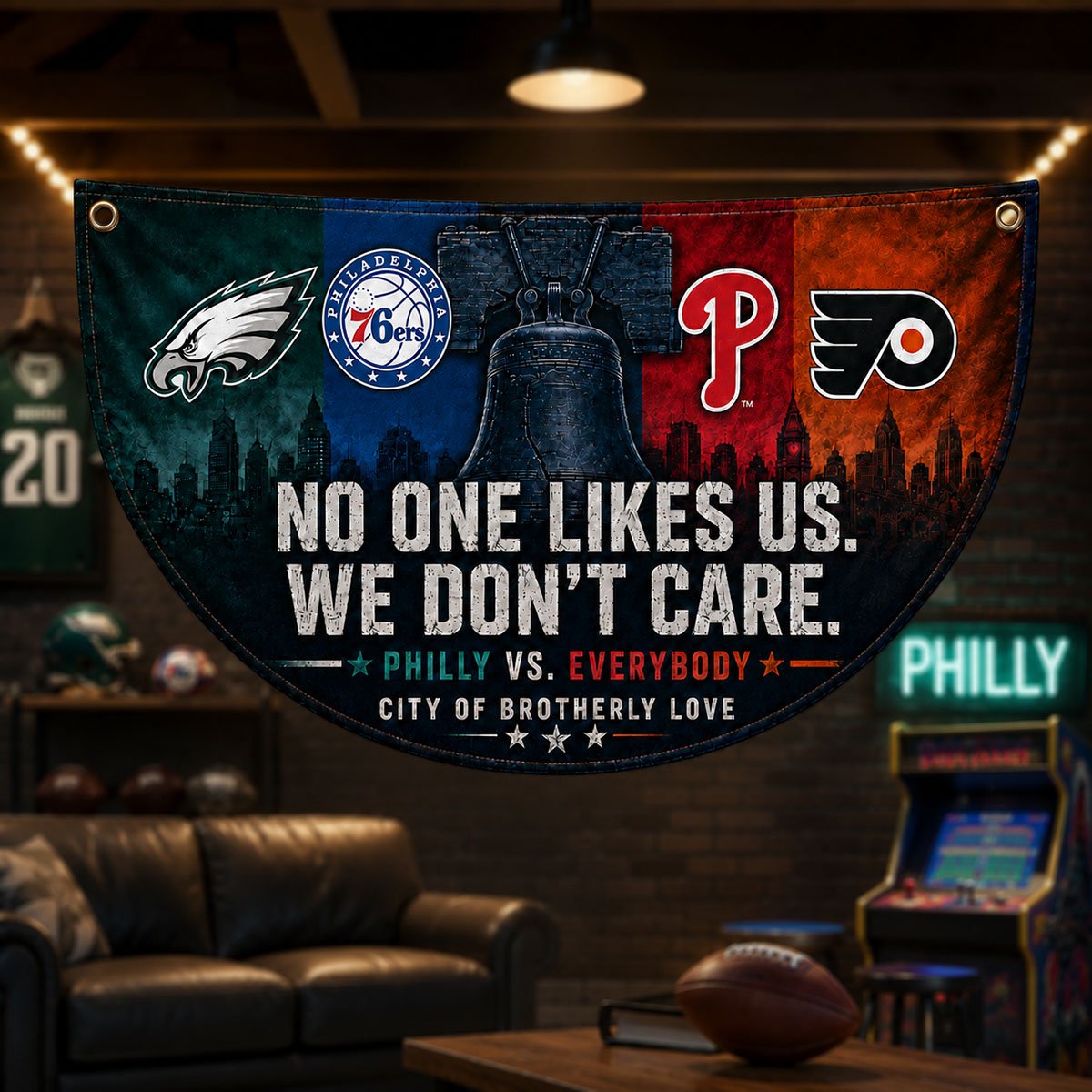 Philadelphia City Sports Fan Semicircle Bunting Flag – No One Likes Us We Don’t Care, Philly vs Everybody Banner, Indoor Outdoor Wall Decor - Image 7