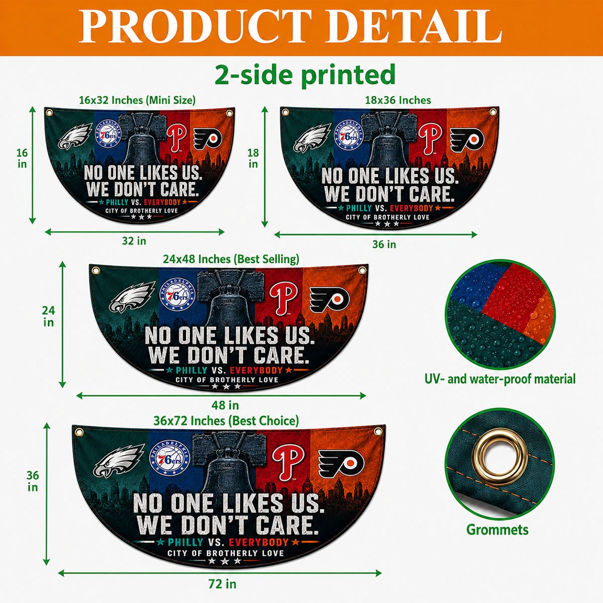 Philadelphia City Sports Fan Semicircle Bunting Flag – No One Likes Us We Don’t Care, Philly vs Everybody Banner, Indoor Outdoor Wall Decor - Image 8