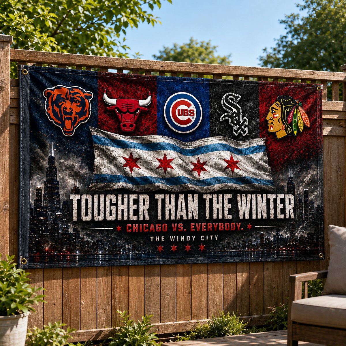 Alternative view of Chicago Tougher Than The Winter Flag, Windy City Sports Pride Banner, Chicago vs Everybody Man Cave Wall Decor, 3x5 4x6 Polyester Flag
