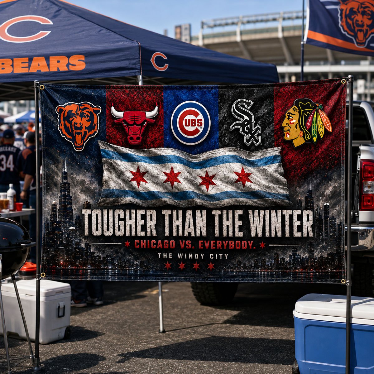 Chicago Tougher Than The Winter Flag, Windy City Sports Pride Banner, Chicago vs Everybody Man Cave Wall Decor, 3x5 4x6 Polyester Flag - Image 3