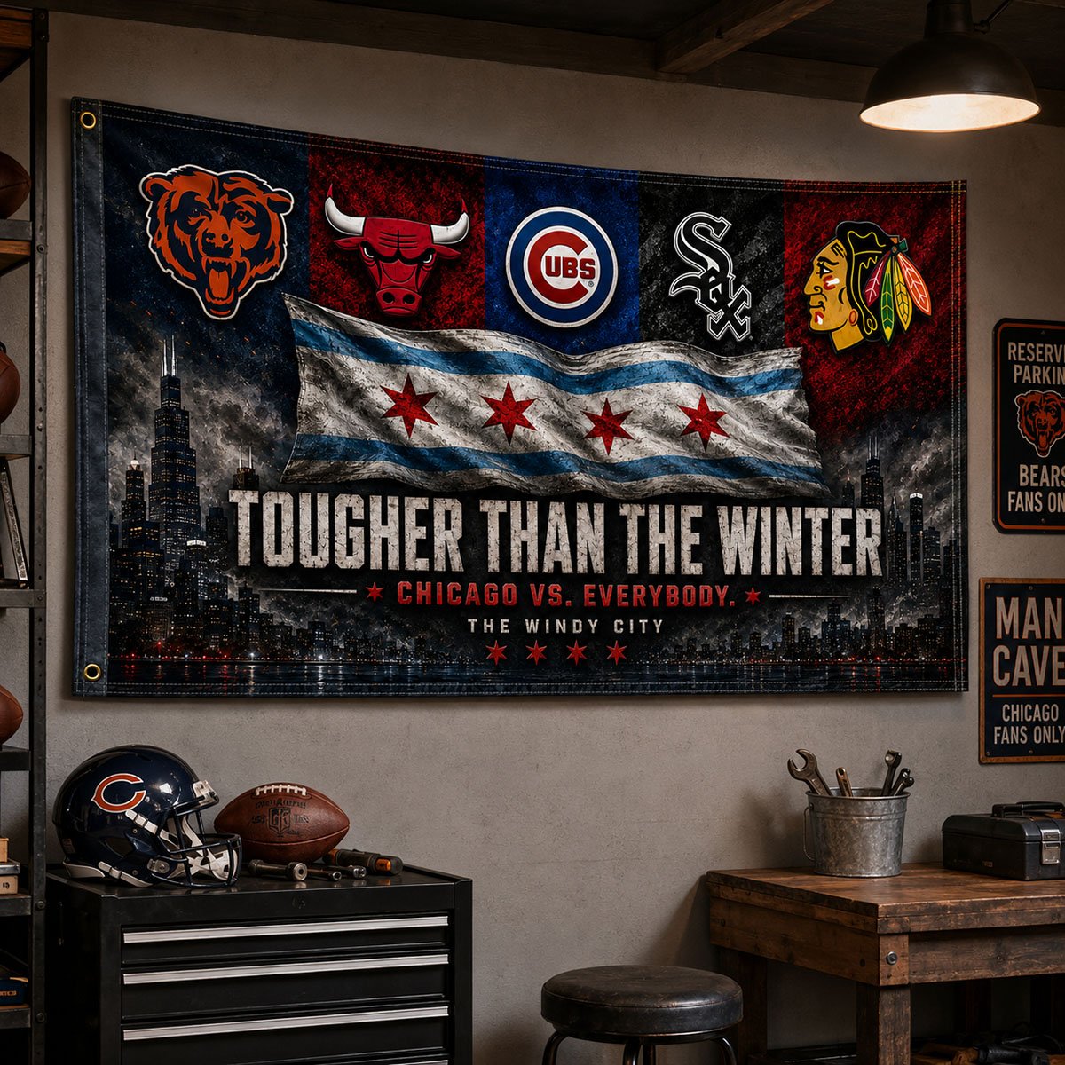 Chicago Tougher Than The Winter Flag, Windy City Sports Pride Banner, Chicago vs Everybody Man Cave Wall Decor, 3x5 4x6 Polyester Flag - Image 5