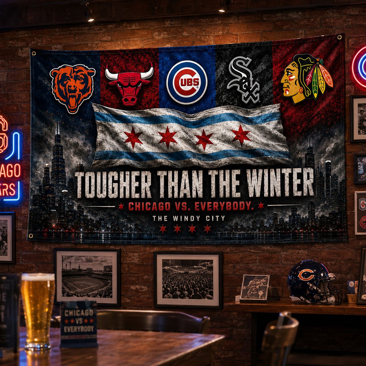 Chicago Tougher Than The Winter Flag, Windy City Sports Pride Banner, Chicago vs Everybody Man Cave Wall Decor, 3x5 4x6 Polyester Flag - Image 6