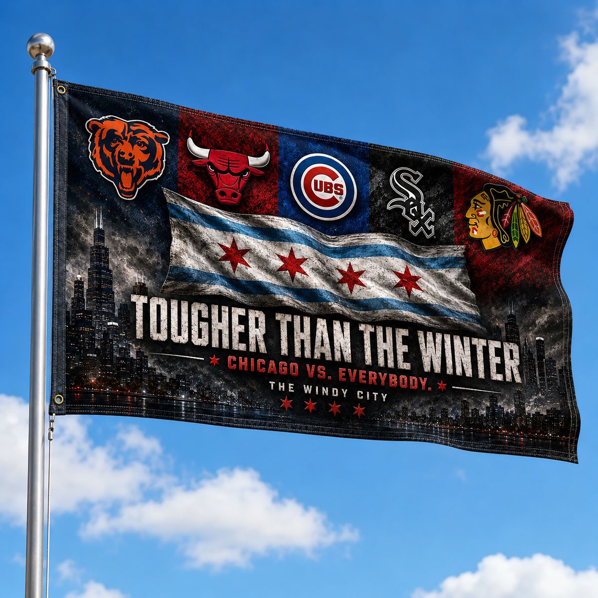 Chicago Tougher Than The Winter Flag, Windy City Sports Pride Banner, Chicago vs Everybody Man Cave Wall Decor, 3x5 4x6 Polyester Flag - Image 7