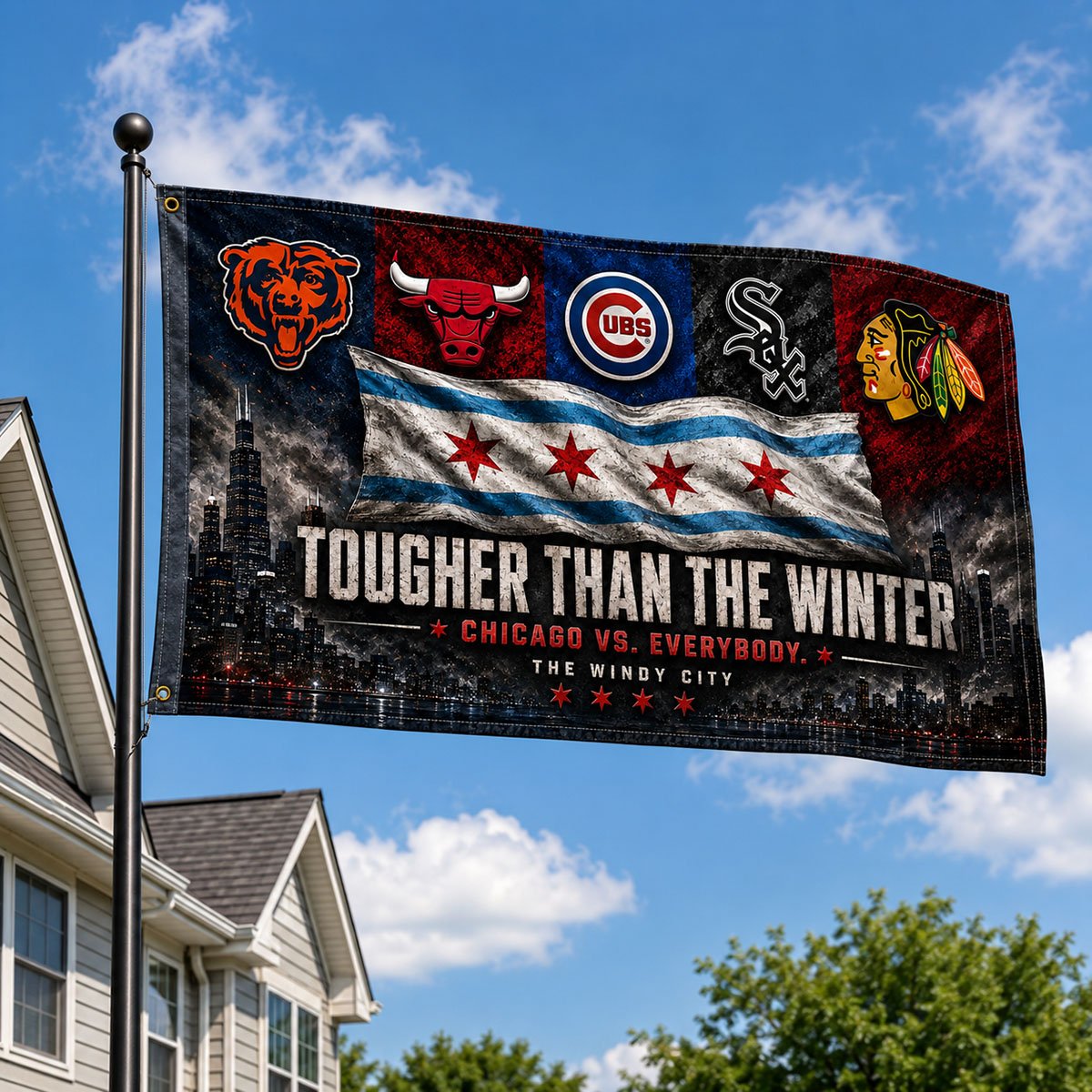 Chicago Tougher Than The Winter Flag, Windy City Sports Pride Banner, Chicago vs Everybody Man Cave Wall Decor, 3x5 4x6 Polyester Flag - Image 9