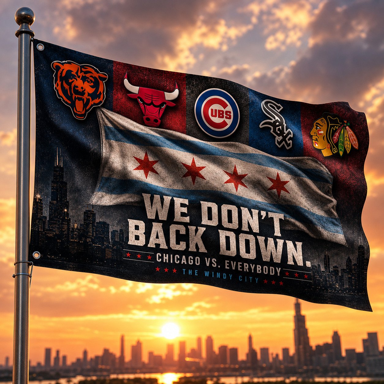 Alternative view of Chicago City 3'x5’ & 4'x6’ Flag, We Don't Back Down, Sport Flag For Fan, Sport Decoration
