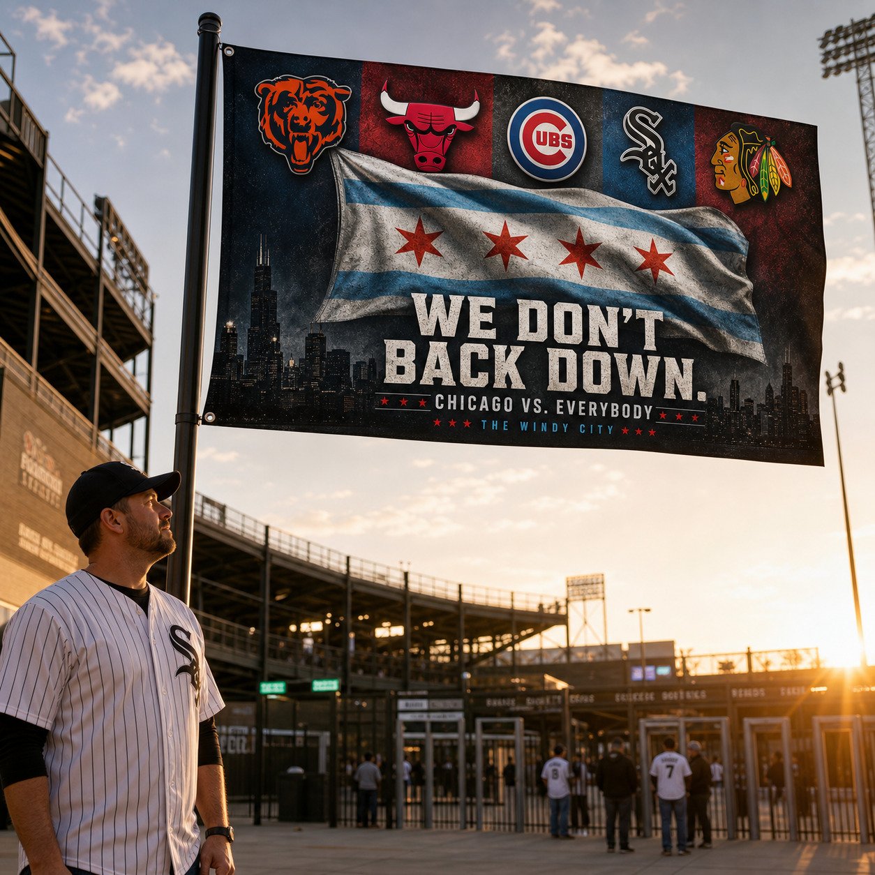 Chicago City 3'x5’ & 4'x6’ Flag, We Don't Back Down, Sport Flag For Fan, Sport Decoration - Image 3