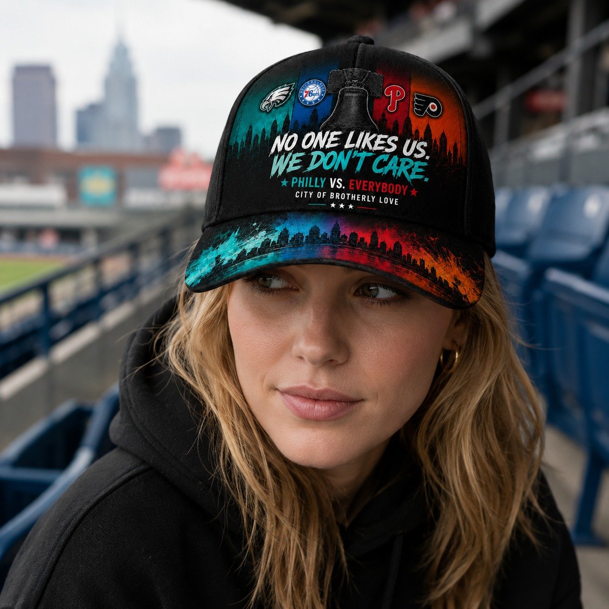 Personalized Philly Sports Fan Cap, Custom Name Philadelphia Baseball Hat, No One Likes Us We Don’t Care Philly Vs Everybody Cap Gift - Image 3