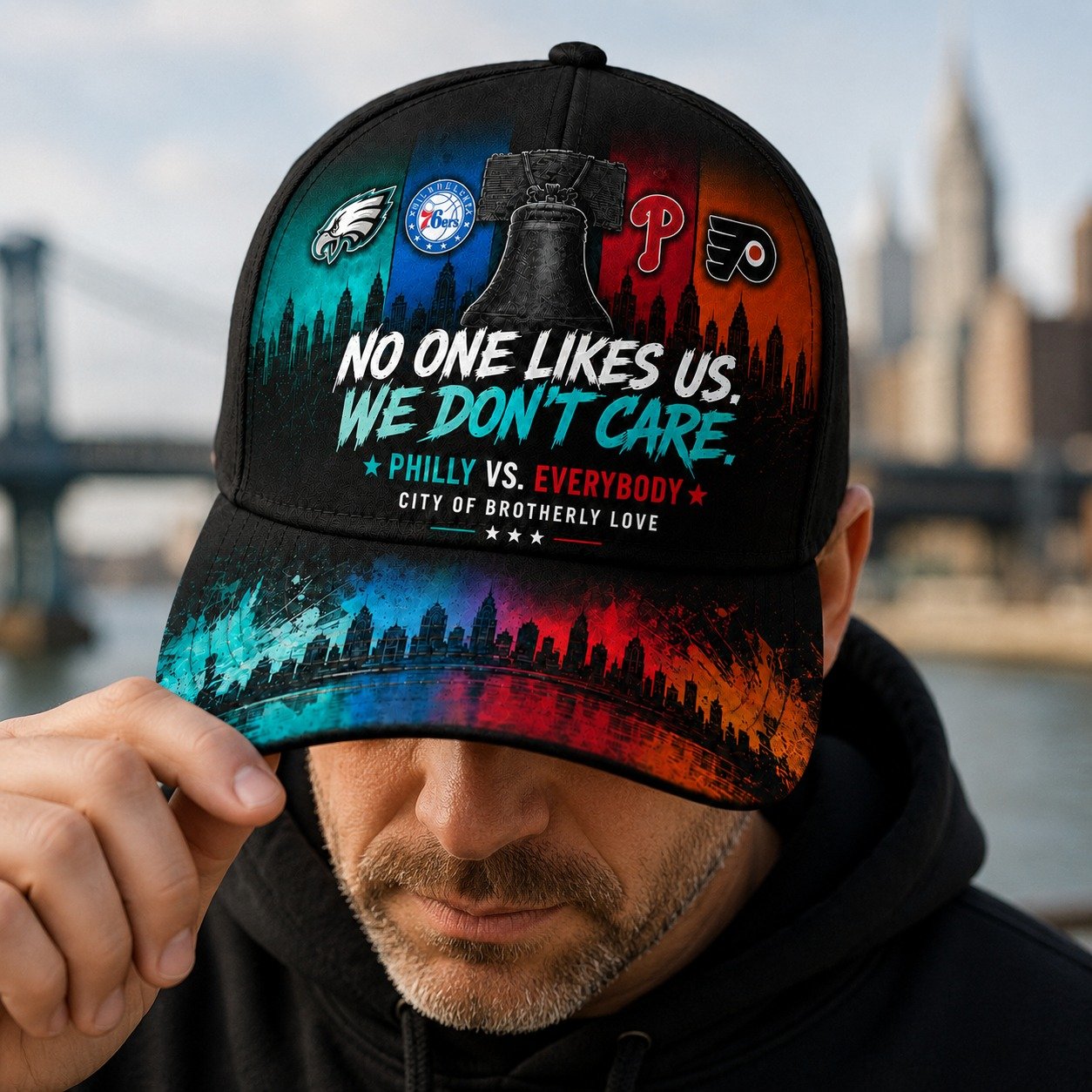 Personalized Philly Sports Fan Cap, Custom Name Philadelphia Baseball Hat, No One Likes Us We Don’t Care Philly Vs Everybody Cap Gift - Image 5