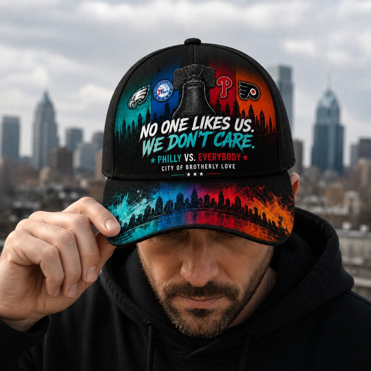 Personalized Philly Sports Fan Cap, Custom Name Philadelphia Baseball Hat, No One Likes Us We Don’t Care Philly Vs Everybody Cap Gift - Image 7