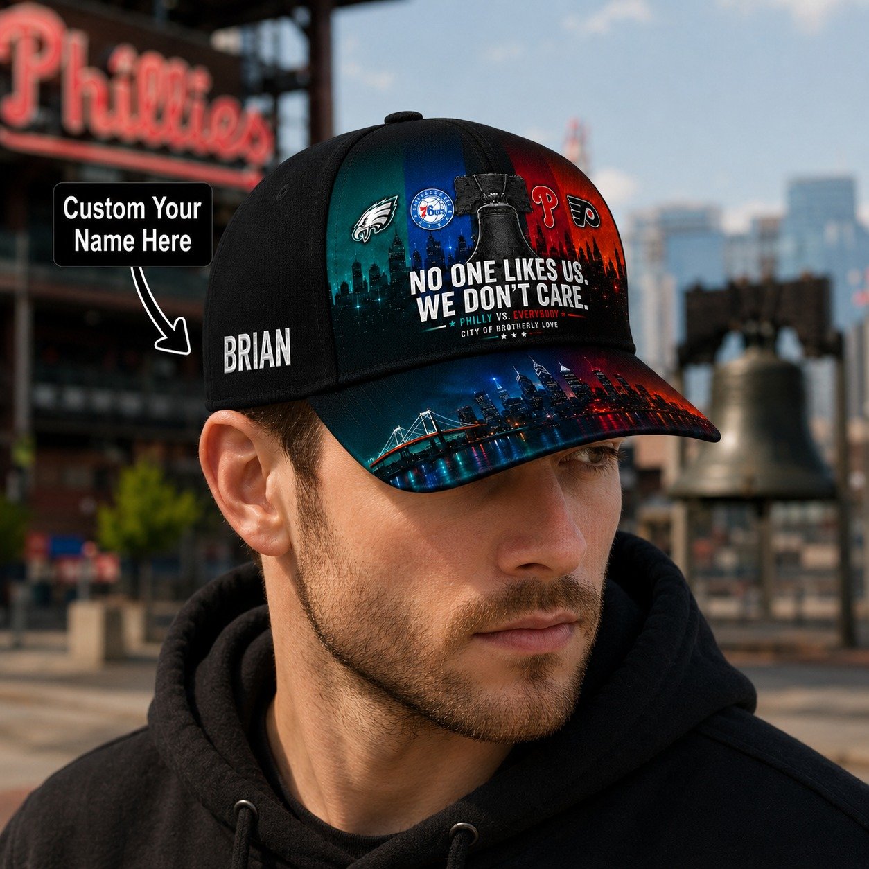 Personalized Philly Sports Fan Cap With Name, No One Likes Us We Don’t Care Philly Vs Everybody, Sport Gift