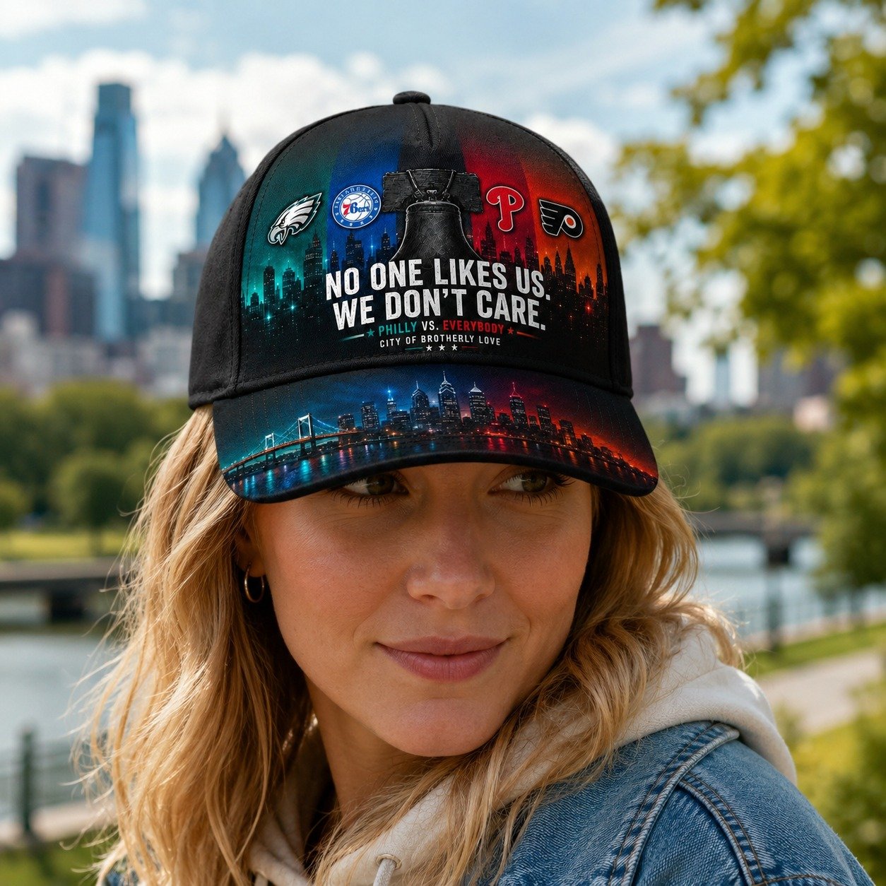 Personalized Philly Sports Fan Cap With Name, No One Likes Us We Don’t Care Philly Vs Everybody, Sport Gift - Image 2