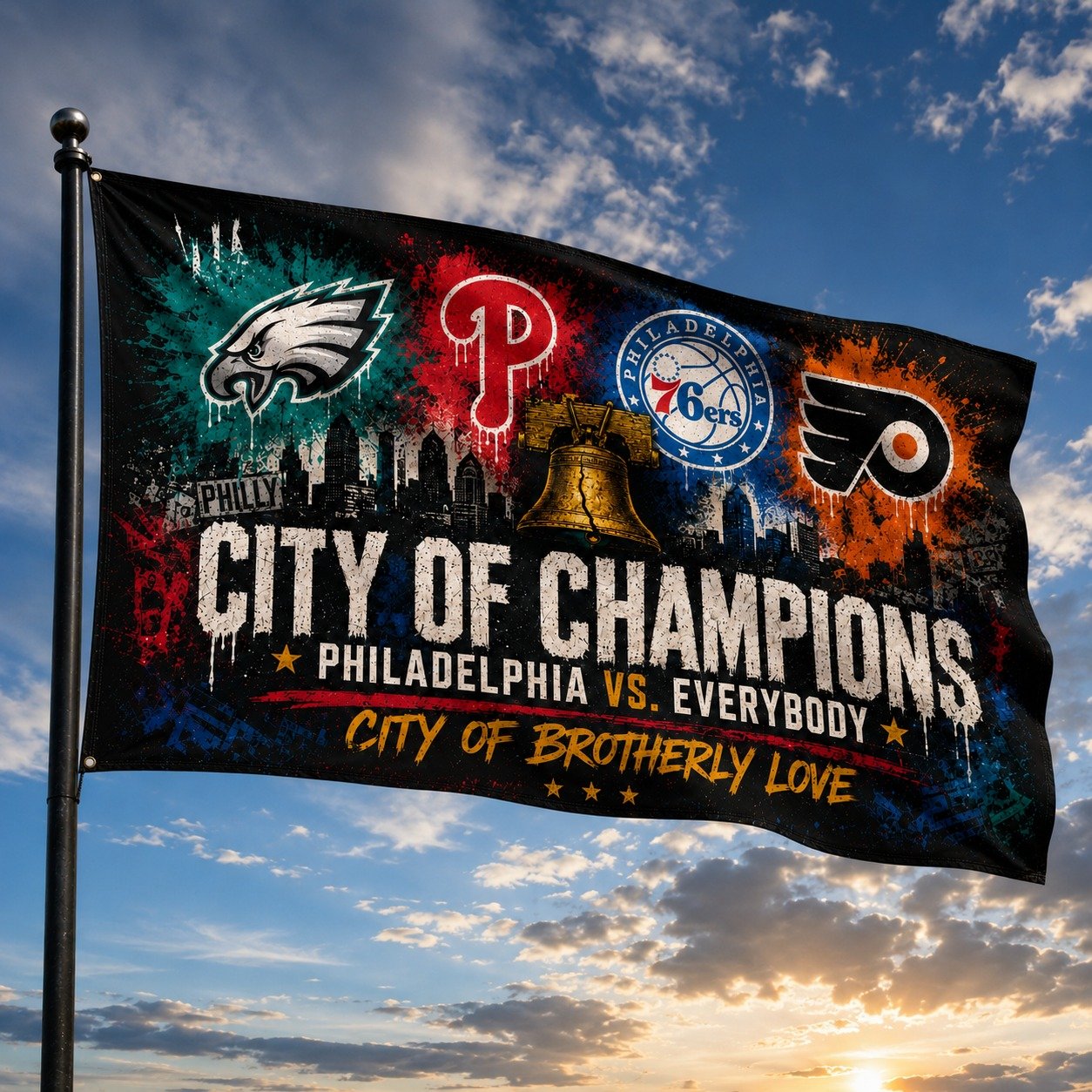Philadelphia City of Champions Philly Sports Pride 3’x5’ & 4’x6’ Polyester Fan Flag, Eagles Phillies 76ers Flyers Inspired Game Day Flag for Man Cave, Porch, Tailgate, Garage & Wall Decor - Image 3