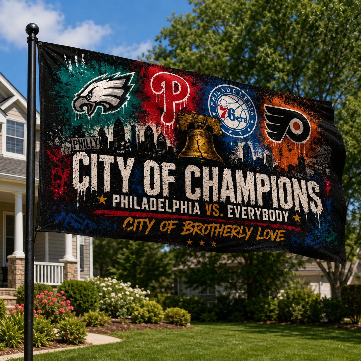 Philadelphia City of Champions Philly Sports Pride 3’x5’ & 4’x6’ Polyester Fan Flag, Eagles Phillies 76ers Flyers Inspired Game Day Flag for Man Cave, Porch, Tailgate, Garage & Wall Decor - Image 5