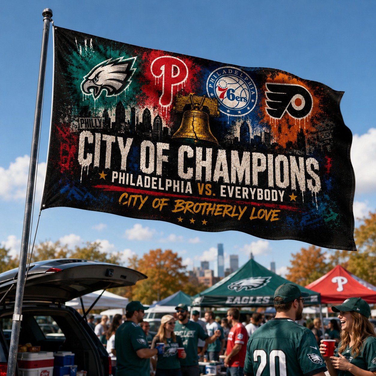Philadelphia City of Champions Philly Sports Pride 3’x5’ & 4’x6’ Polyester Fan Flag, Eagles Phillies 76ers Flyers Inspired Game Day Flag for Man Cave, Porch, Tailgate, Garage & Wall Decor - Image 6