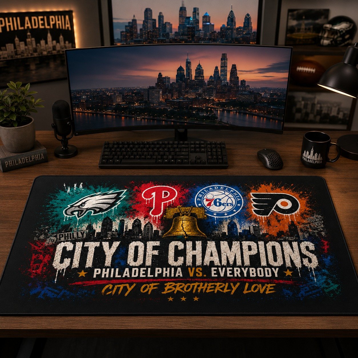 Philadelphia Desk Mat, City of Brotherly Love Workspace Setup, Philly Desk Mat, Sport Desk Decor