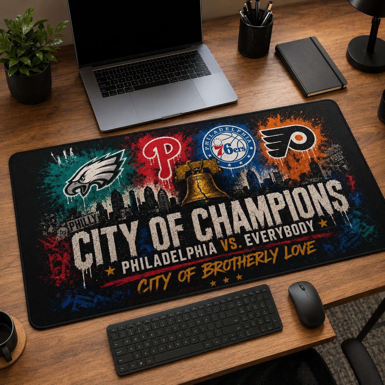 Alternative view of Philadelphia Desk Mat, City of Brotherly Love Workspace Setup, Philly Desk Mat, Sport Desk Decor