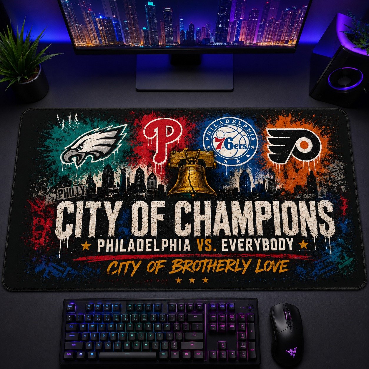 Philadelphia Desk Mat, City of Brotherly Love Workspace Setup, Philly Desk Mat, Sport Desk Decor - Image 3