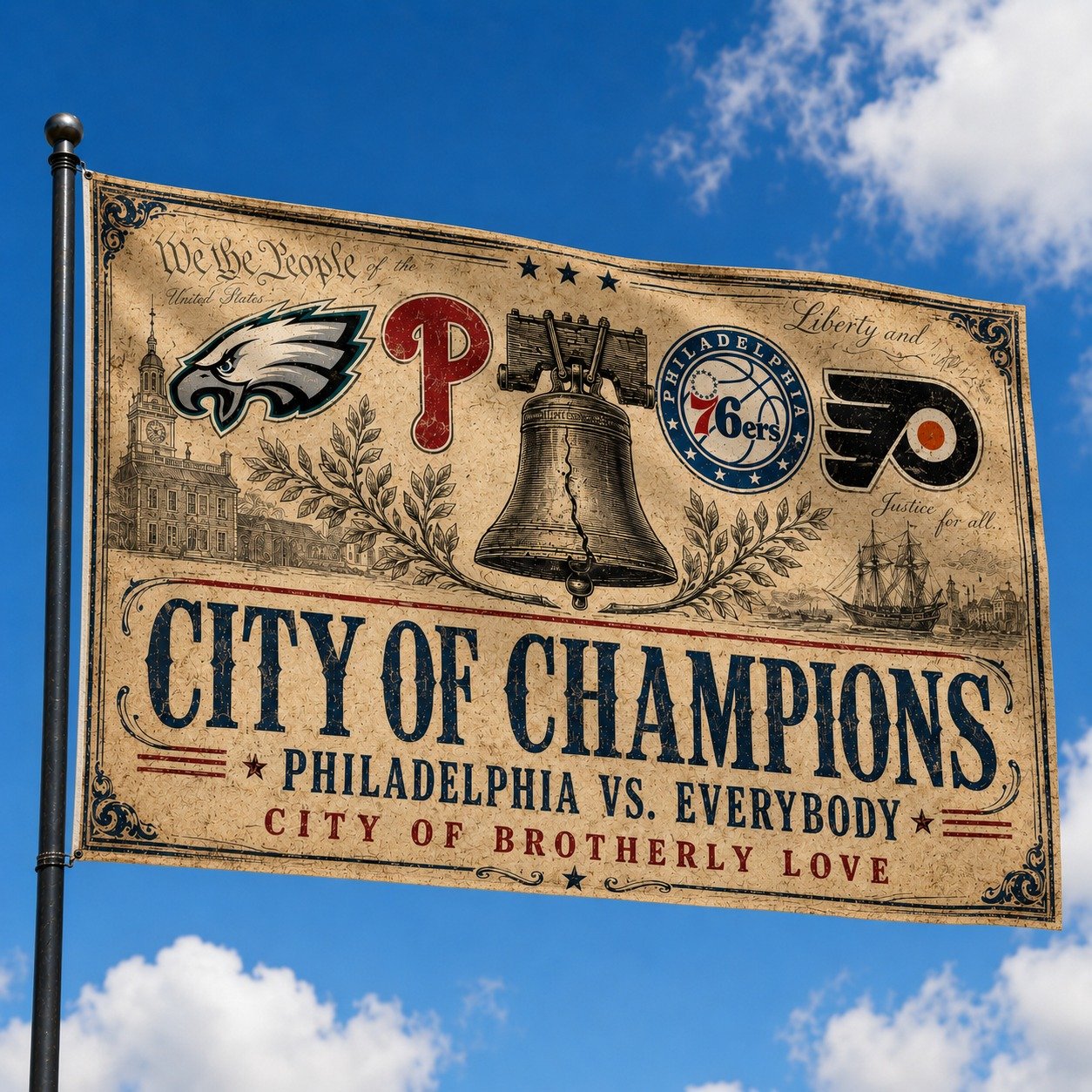 Alternative view of Philadelphia City 3’x5’ & 4’x6’ Polyester Fan Flag, Phillies 76ers Flag for Fan, Home Decor
