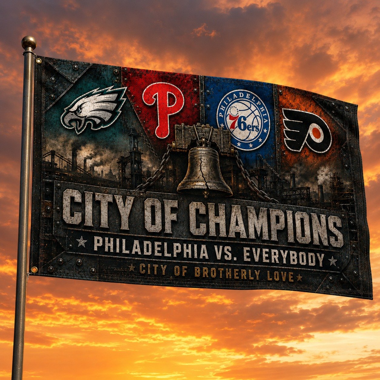 Philadelphia City 3’x5’ & 4’x6’ Polyester Fan Flag, Eagles Phillies 76ers Flag, Sport Decor