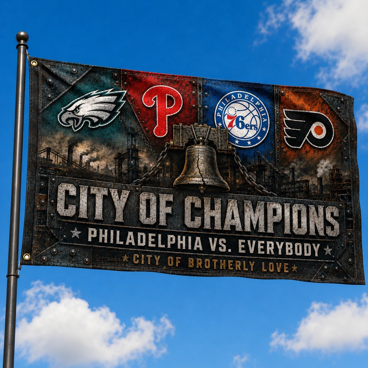 Alternative view of Philadelphia City 3’x5’ & 4’x6’ Polyester Fan Flag, Eagles Phillies 76ers Flag, Sport Decor
