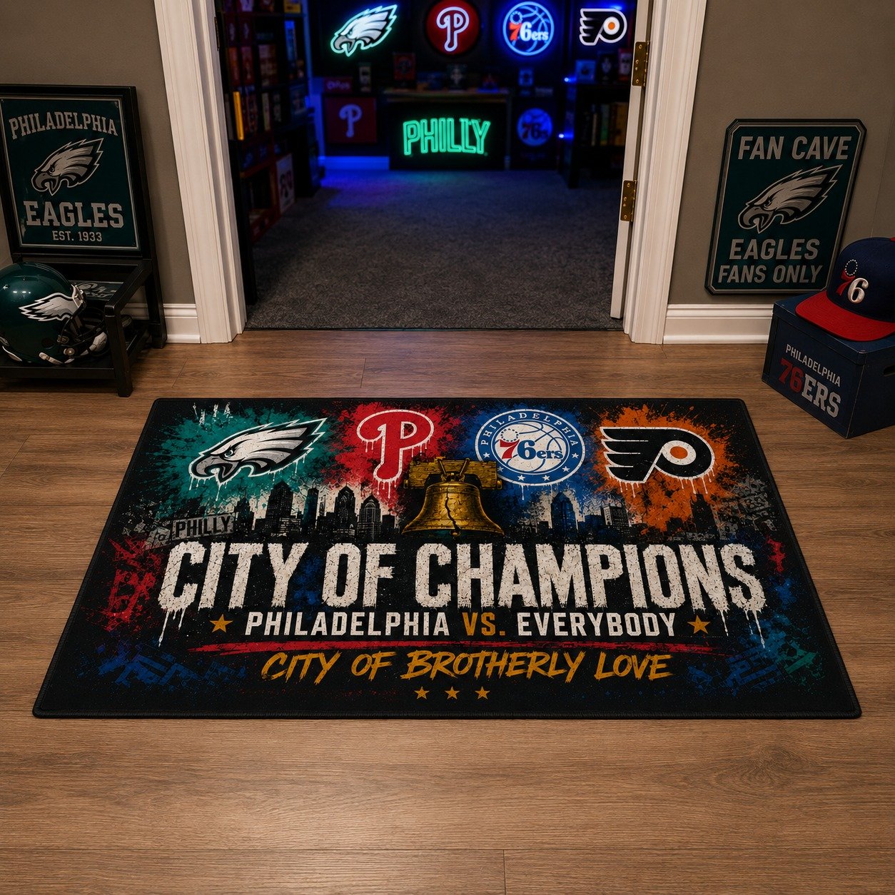 Philadelphia City of Champions Doormat, Philly Sports Fan Welcome Mat, Philadelphia vs Everybody Door Mat, City of Brotherly Love Indoor Outdoor Rug