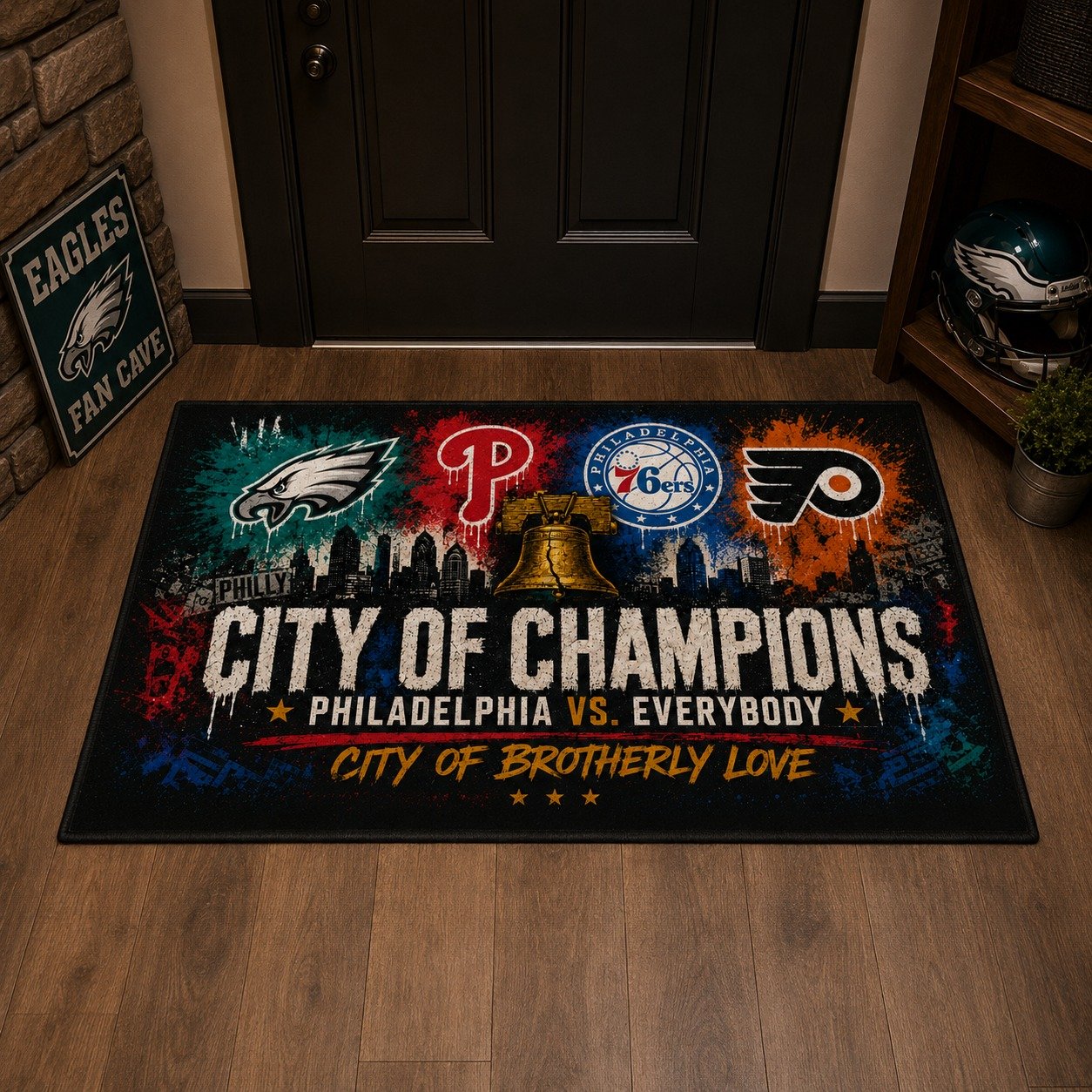 Philadelphia City of Champions Doormat, Philly Sports Fan Welcome Mat, Philadelphia vs Everybody Door Mat, City of Brotherly Love Indoor Outdoor Rug - Image 2