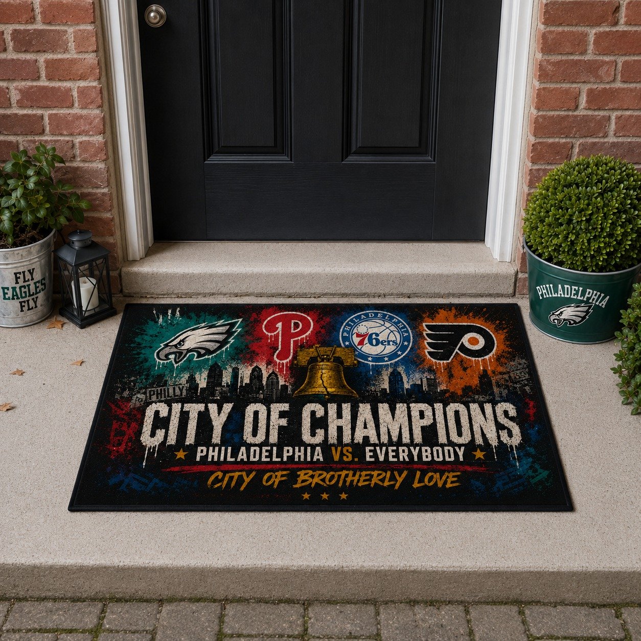 Philadelphia City of Champions Doormat, Philly Sports Fan Welcome Mat, Philadelphia vs Everybody Door Mat, City of Brotherly Love Indoor Outdoor Rug - Image 3