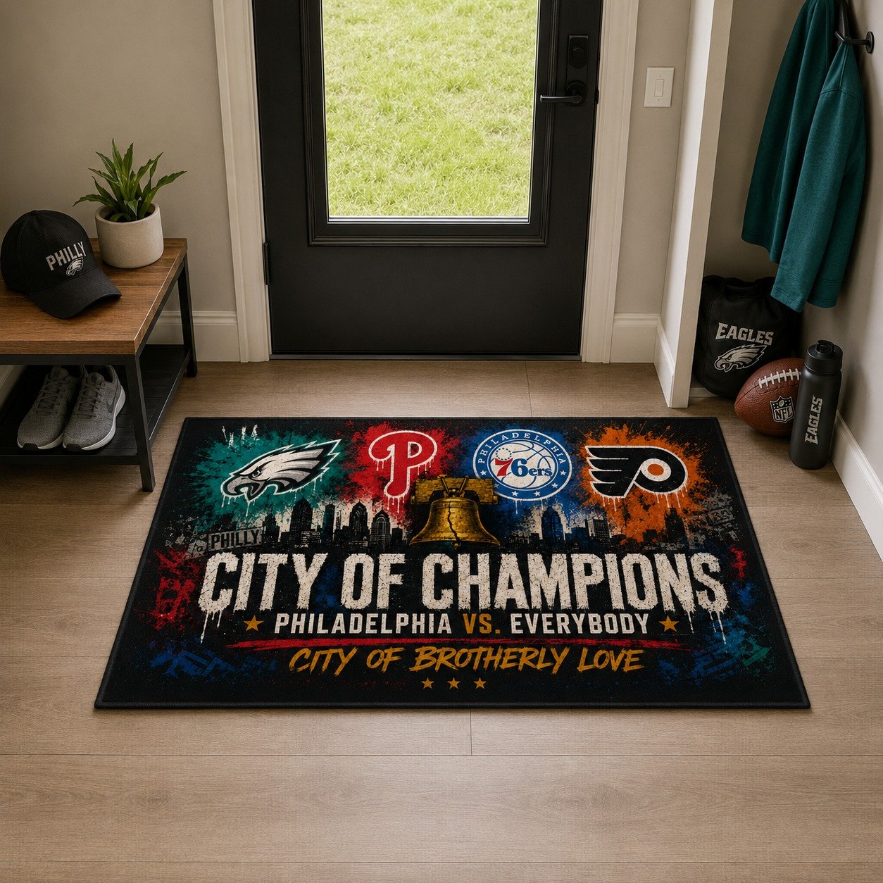 Philadelphia City of Champions Doormat, Philly Sports Fan Welcome Mat, Philadelphia vs Everybody Door Mat, City of Brotherly Love Indoor Outdoor Rug - Image 4