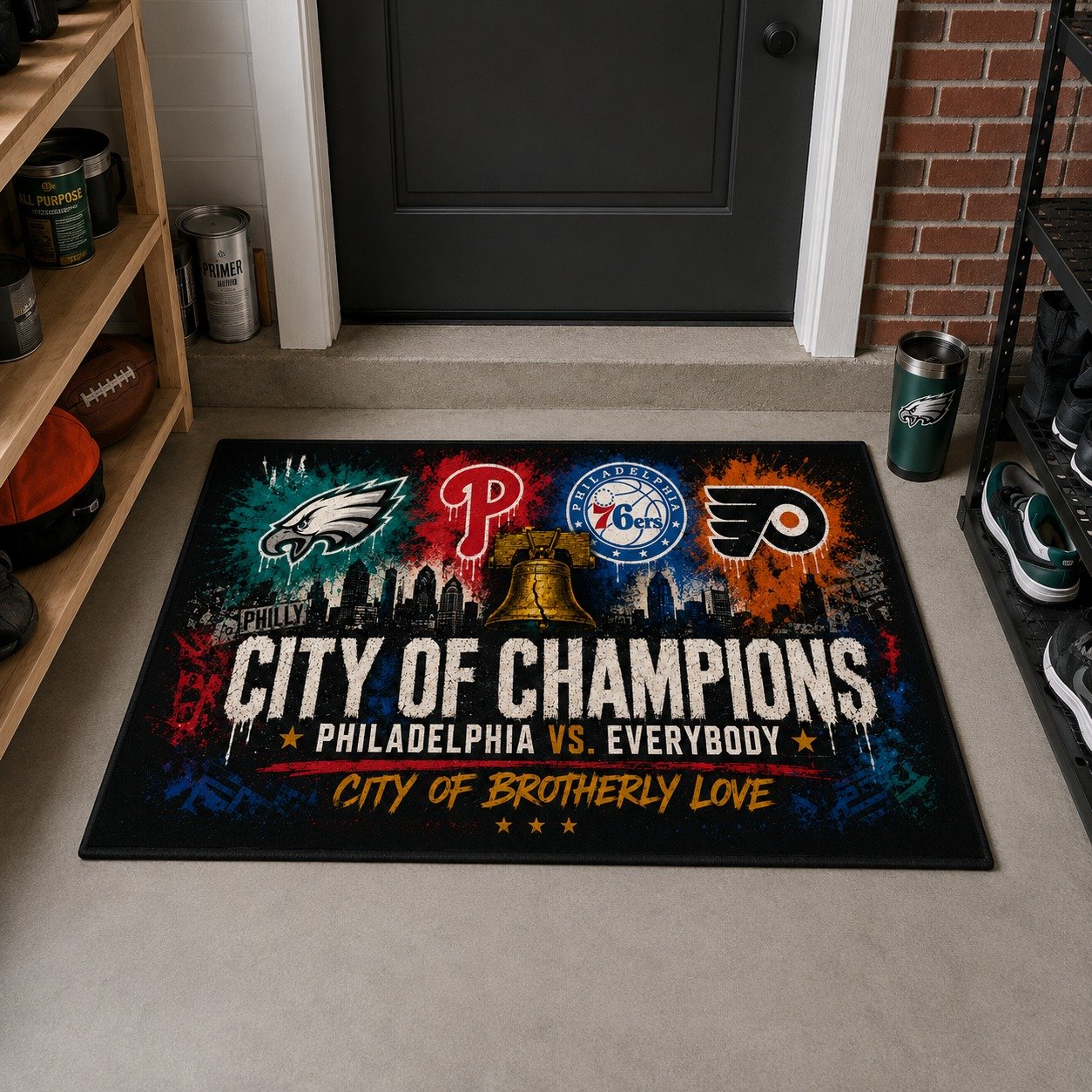 Philadelphia City of Champions Doormat, Philly Sports Fan Welcome Mat, Philadelphia vs Everybody Door Mat, City of Brotherly Love Indoor Outdoor Rug - Image 5