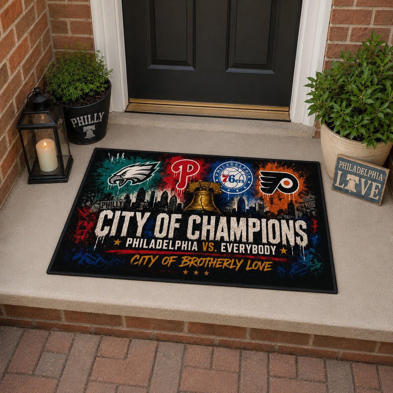 Philadelphia City of Champions Doormat, Philly Sports Fan Welcome Mat, Philadelphia vs Everybody Door Mat, City of Brotherly Love Indoor Outdoor Rug - Image 6