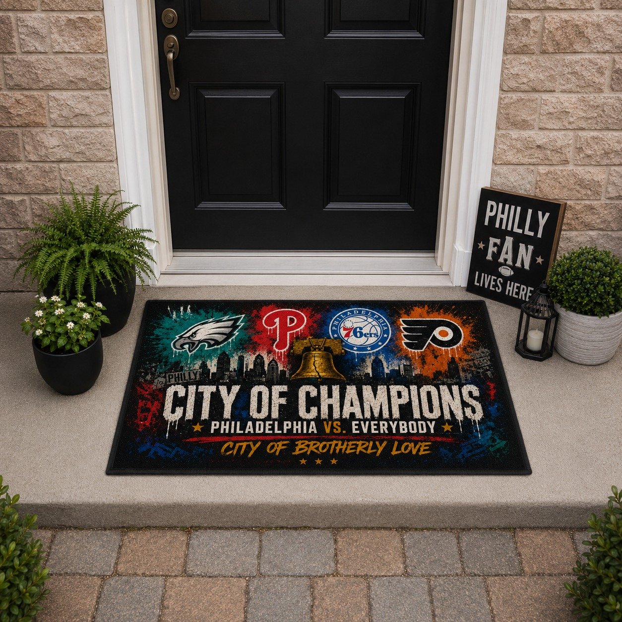 Philadelphia City of Champions Doormat, Philly Sports Fan Welcome Mat, Philadelphia vs Everybody Door Mat, City of Brotherly Love Indoor Outdoor Rug - Image 8
