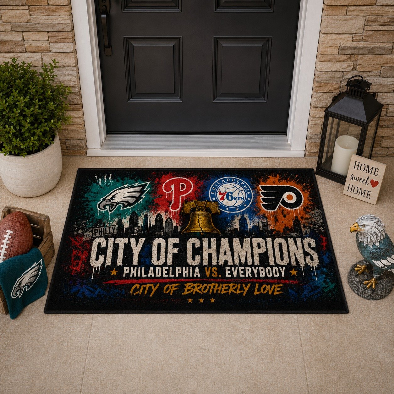 Philadelphia City of Champions Doormat, Philly Sports Fan Welcome Mat, Philadelphia vs Everybody Door Mat, City of Brotherly Love Indoor Outdoor Rug - Image 9