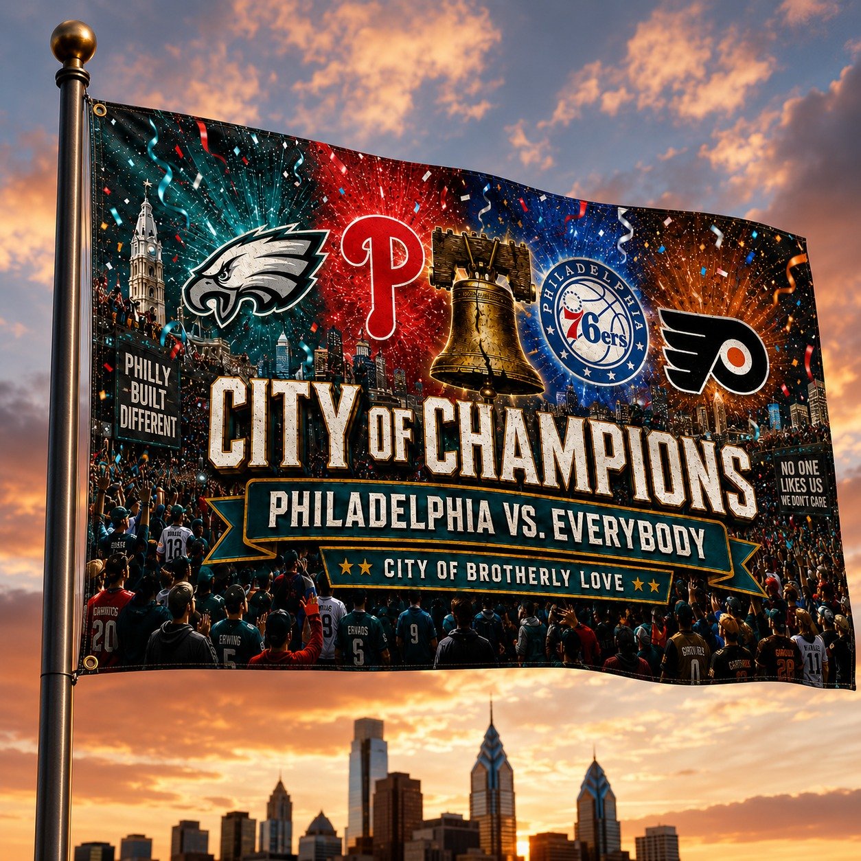 Philadelphia City 3’x5’ & 4’x6’ Polyester Fan Flag, City Of Champion, Phillies for Fan, Sport Gifts