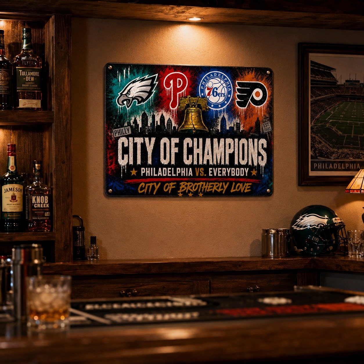 Philadelphia City of Champions Metal Sign 12x16 Inch, Philly Sports Pride Wall Decor, Philadelphia vs Everybody Fan Cave Sign - Image 3
