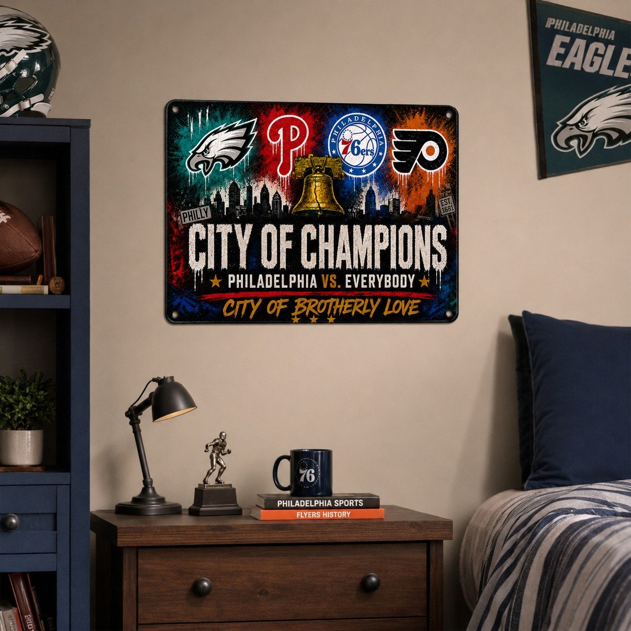 Philadelphia City of Champions Metal Sign 12x16 Inch, Philly Sports Pride Wall Decor, Philadelphia vs Everybody Fan Cave Sign - Image 5