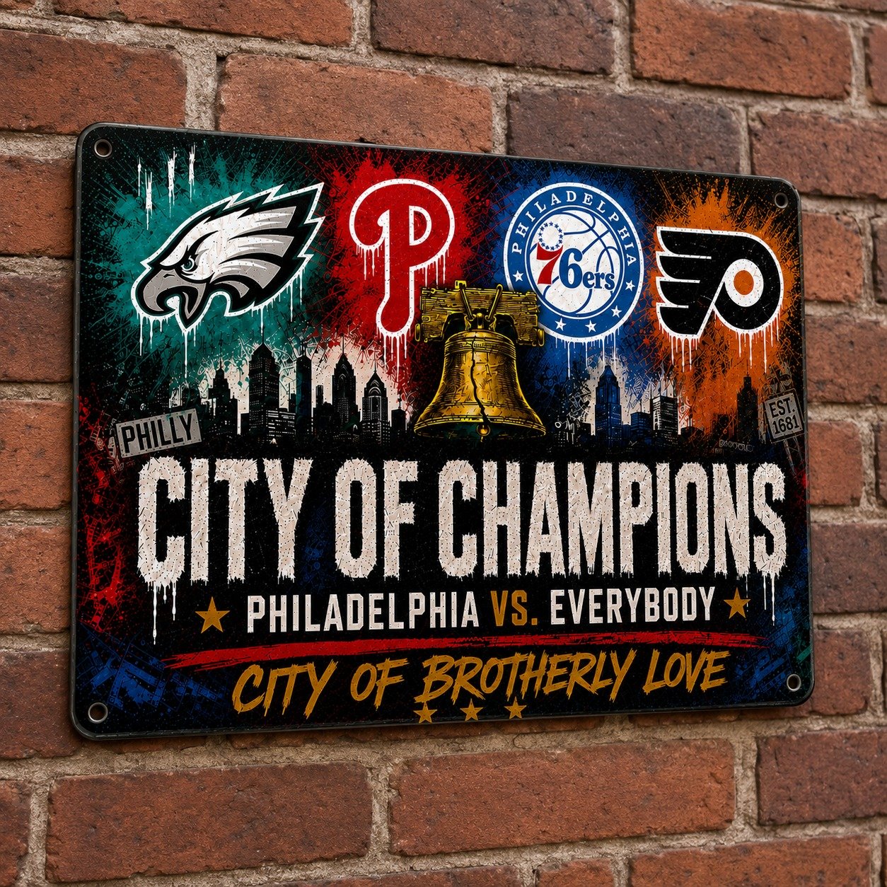 Philadelphia City of Champions Metal Sign 12x16 Inch, Philly Sports Pride Wall Decor, Philadelphia vs Everybody Fan Cave Sign - Image 8