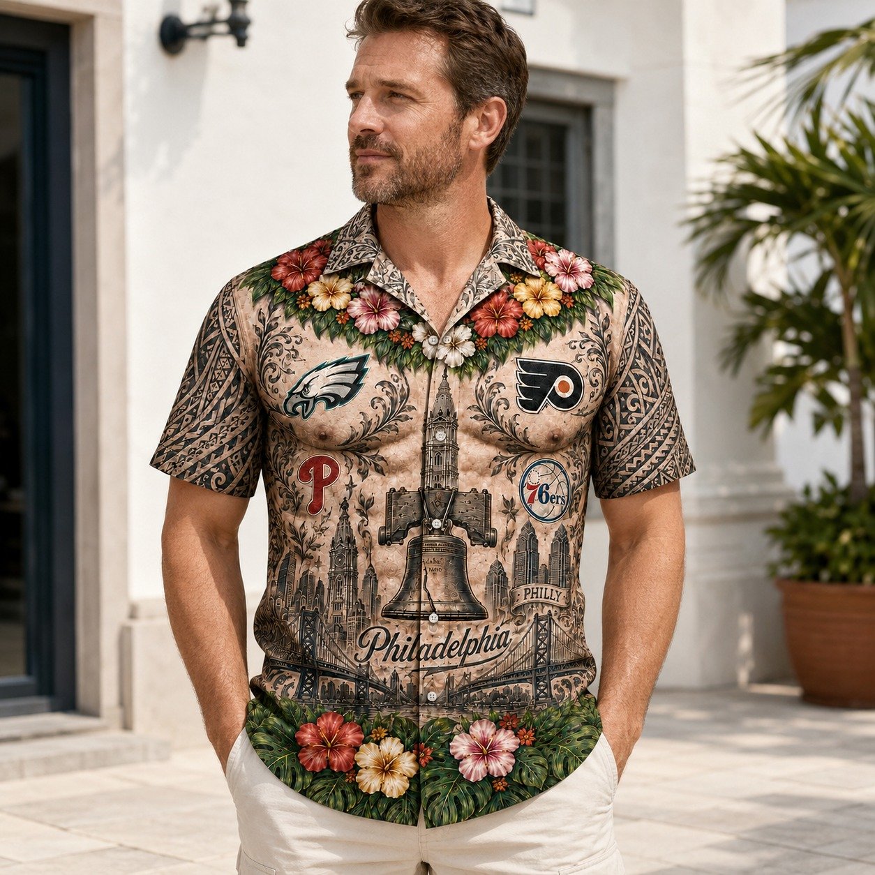 Alternative view of Philadelphia Hawaiian Shirt, Philly Shirts, Summer Sport Gifts