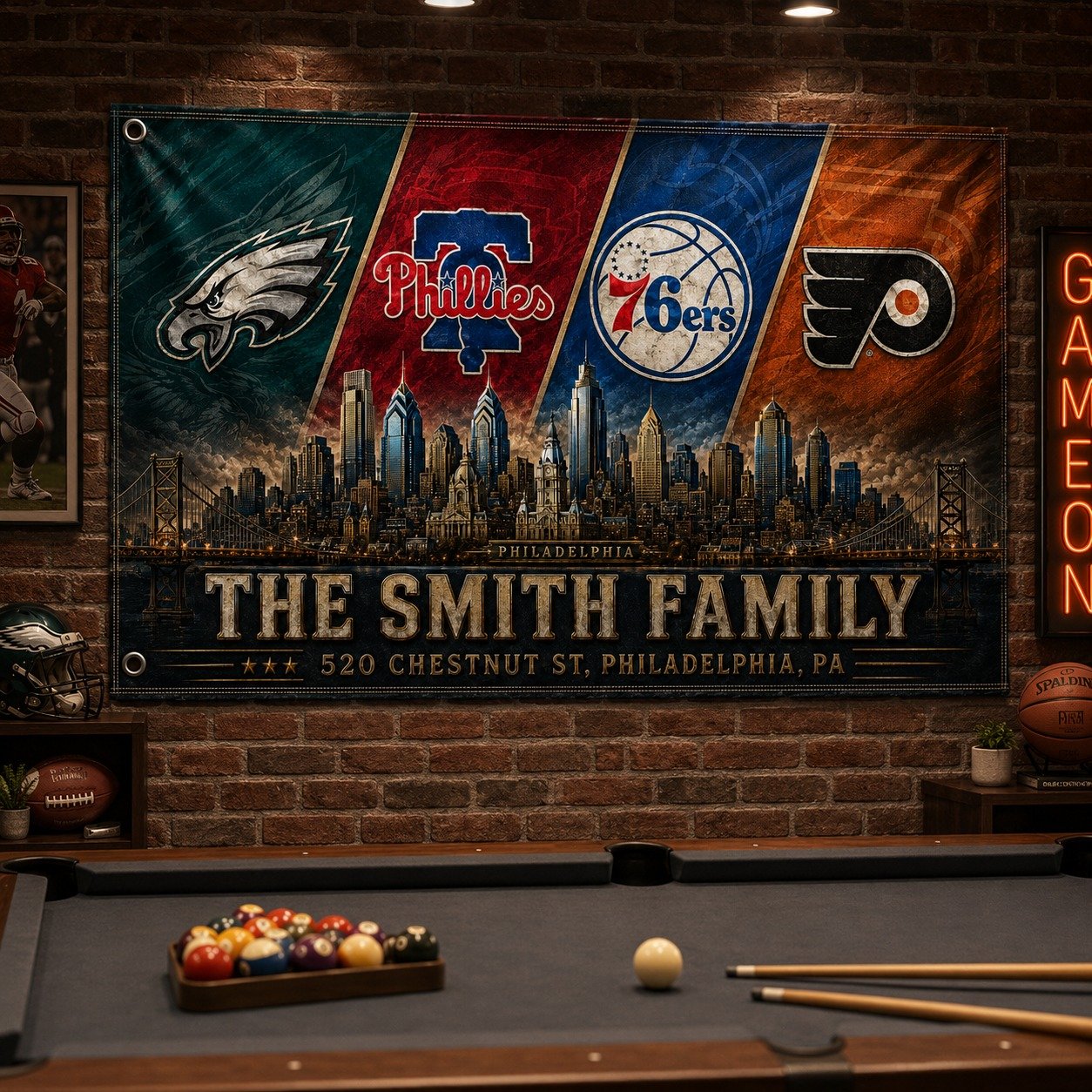 Alternative view of Personalized Philadelphia City 3’x5’ & 4’x6’ Polyester Fan Flag With Family Name And Address, Phillies Flag for Fan, Sport Gifts