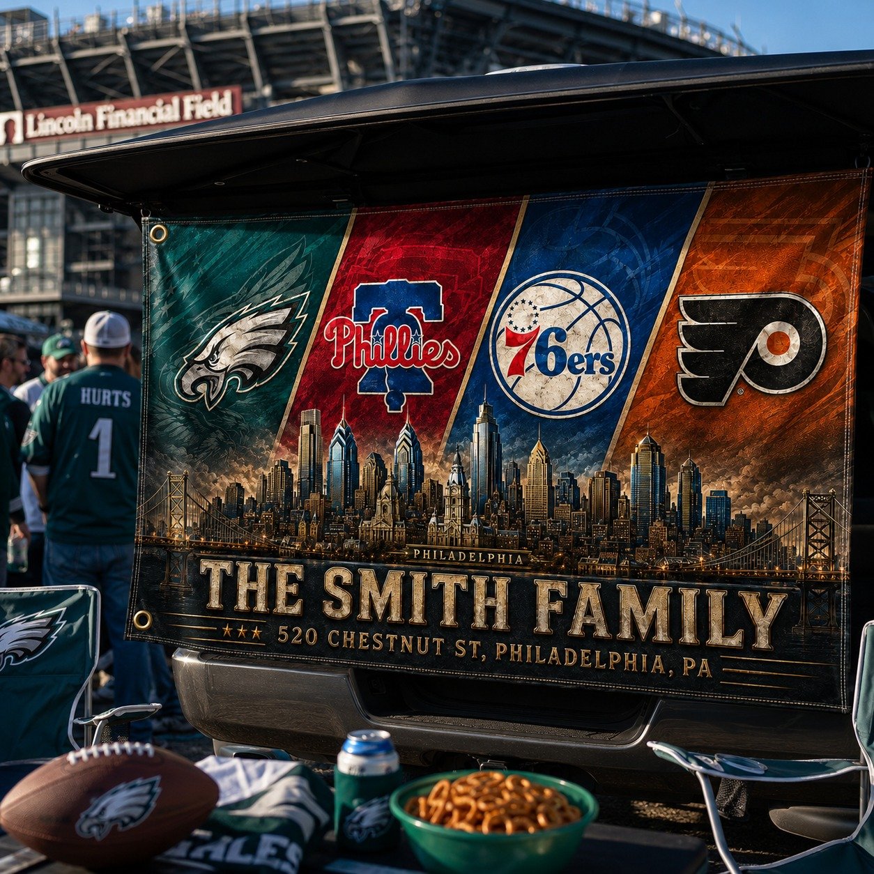 Personalized Philadelphia City 3’x5’ & 4’x6’ Polyester Fan Flag With Family Name And Address, Phillies Flag for Fan, Sport Gifts - Image 3