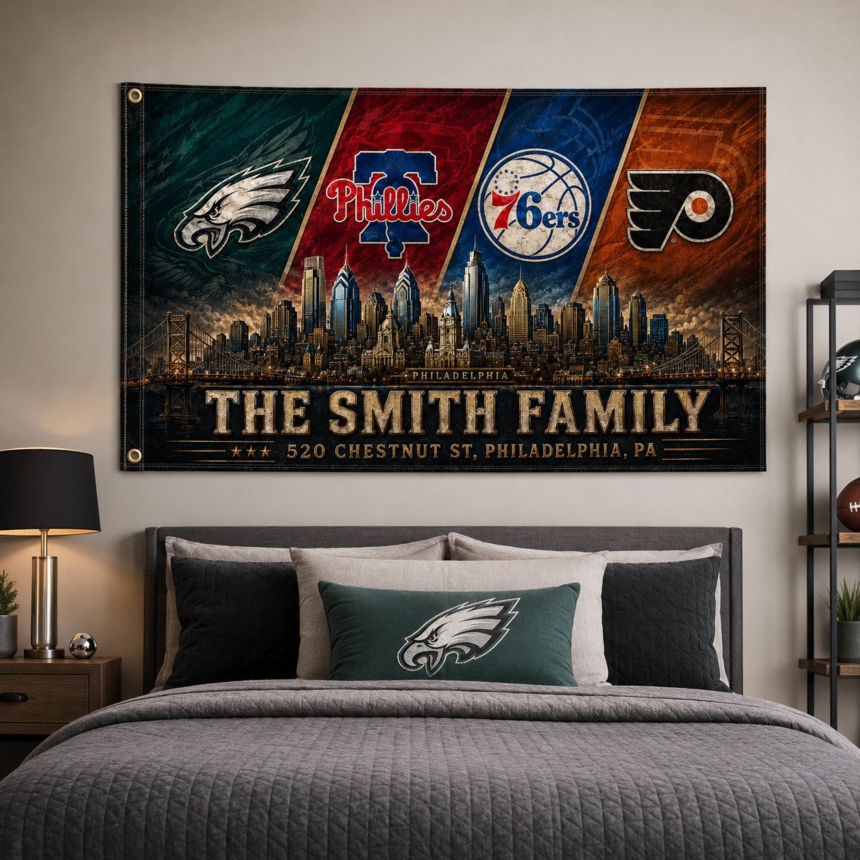 Personalized Philadelphia City 3’x5’ & 4’x6’ Polyester Fan Flag With Family Name And Address, Phillies Flag for Fan, Sport Gifts - Image 4