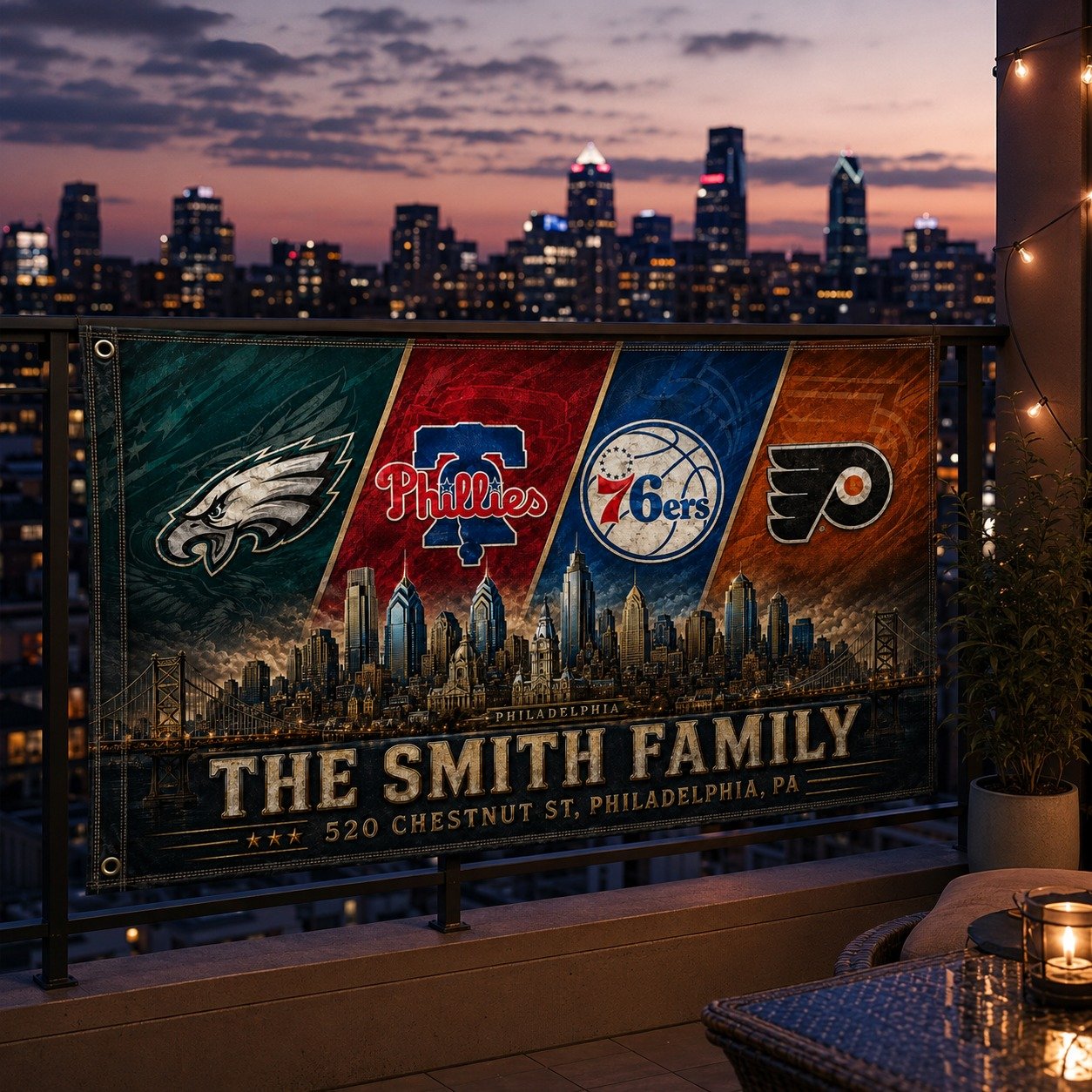 Personalized Philadelphia City 3’x5’ & 4’x6’ Polyester Fan Flag With Family Name And Address, Phillies Flag for Fan, Sport Gifts - Image 5