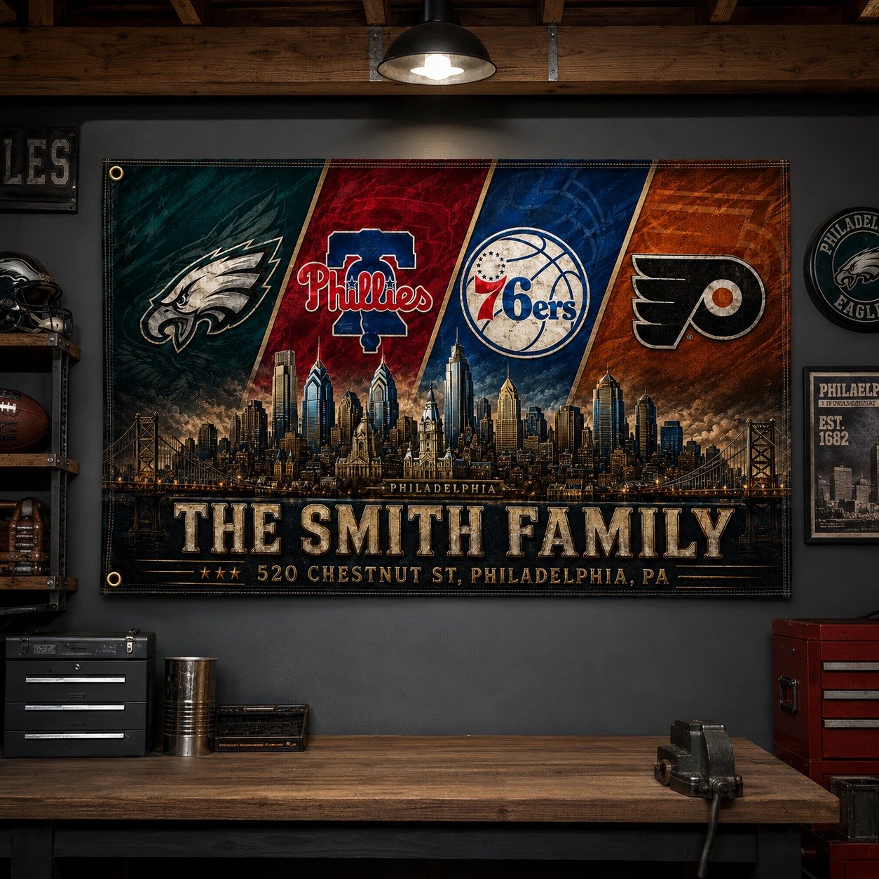 Personalized Philadelphia City 3’x5’ & 4’x6’ Polyester Fan Flag With Family Name And Address, Phillies Flag for Fan, Sport Gifts - Image 6