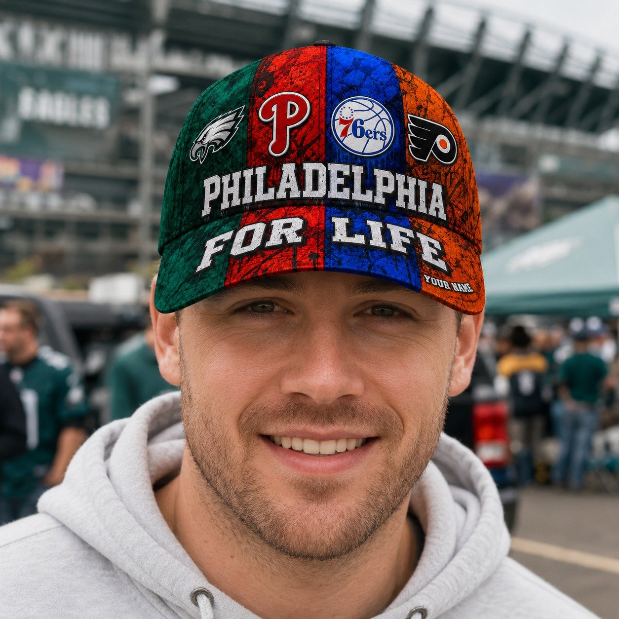 Alternative view of Custom Philadelphia Sports Teams Cap With Name, Philadelphia For Life, Fan Gift