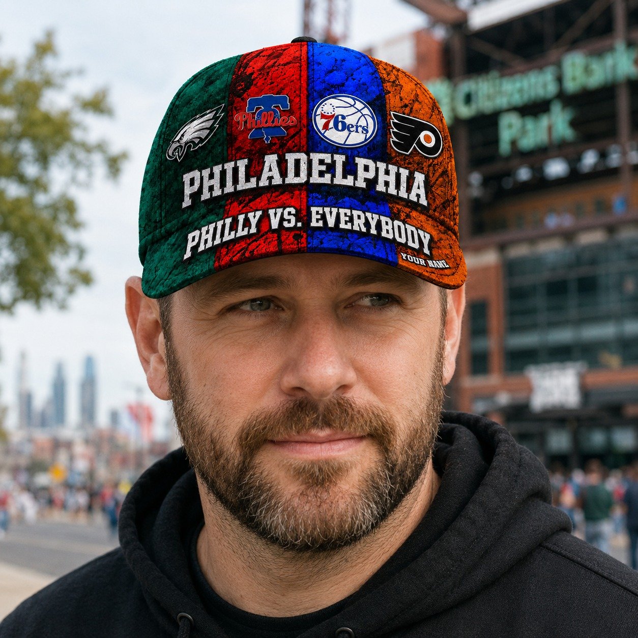 Alternative view of Personalized Philadelphia Sports Teams Cap With Name, Philadelphia vs Everybody, Phillies Fan Gifts
