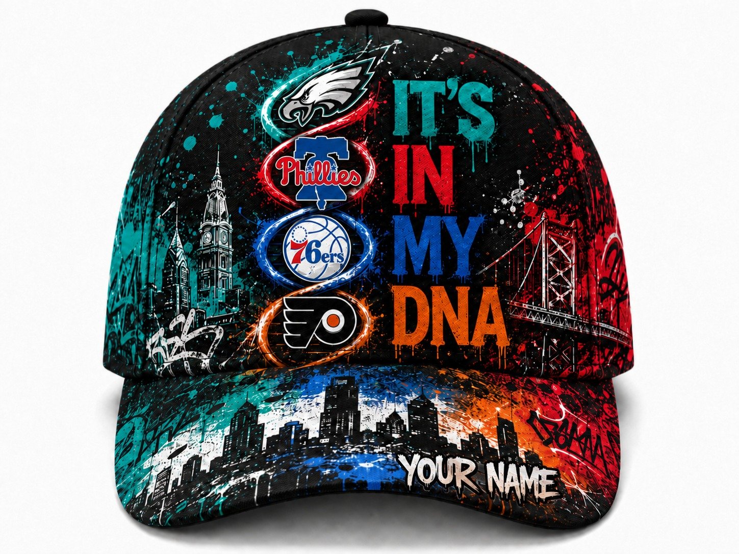 Personalized Philadelphia City Sports Teams Cap With Name, It's In My DNA, It's A Philly Thing Fan Gifts