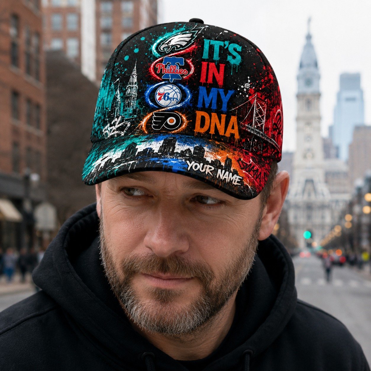 Alternative view of Personalized Philadelphia City Sports Teams Cap With Name, It's In My DNA, It's A Philly Thing Fan Gifts