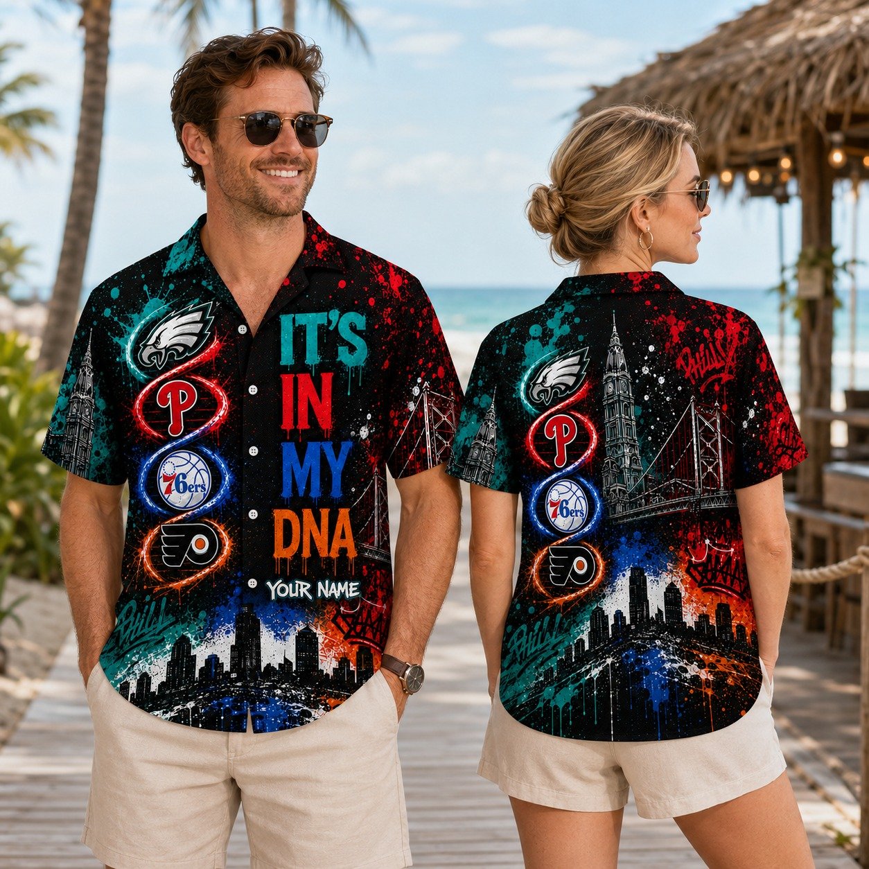 Philadelphia Sports Fan Hawaiian Shirt, It’s In My DNA Custom Name Aloha Shirt