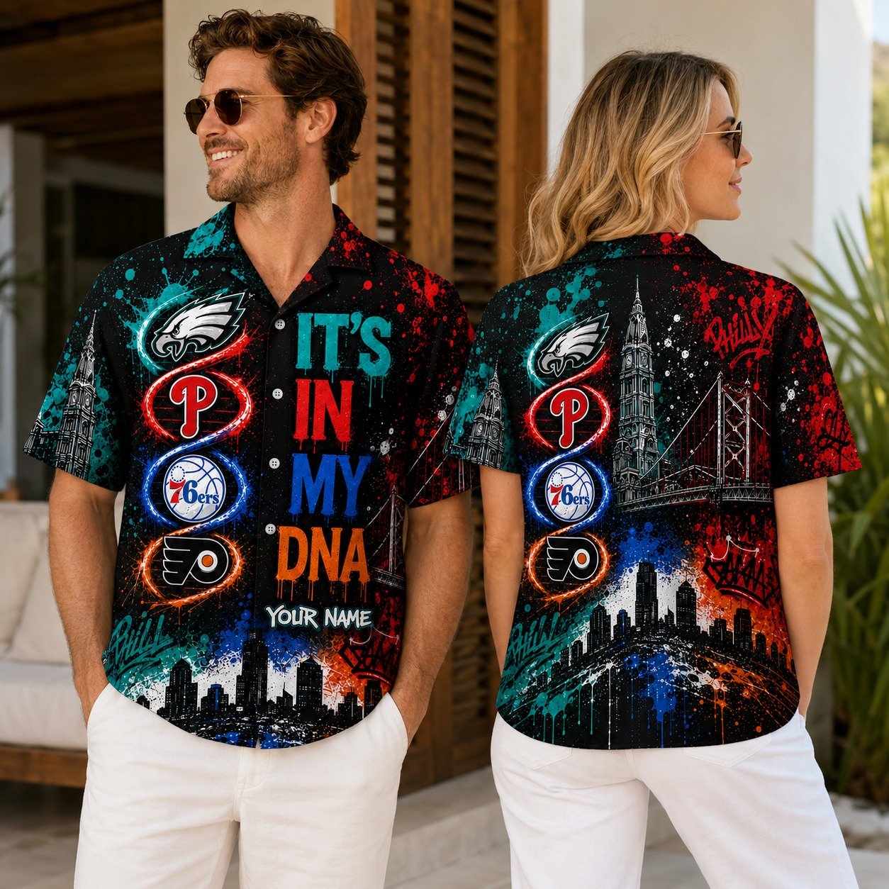 Alternative view of Philadelphia Sports Fan Hawaiian Shirt, It’s In My DNA Custom Name Aloha Shirt