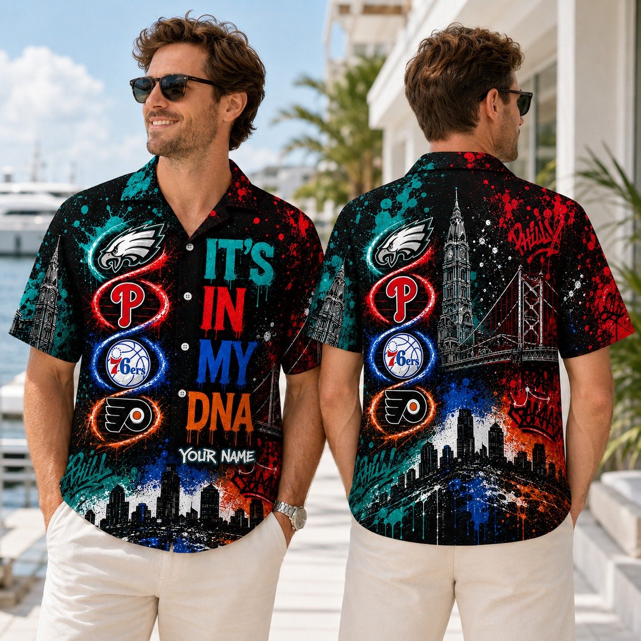 Philadelphia Sports Fan Hawaiian Shirt, It’s In My DNA Custom Name Aloha Shirt - Image 3